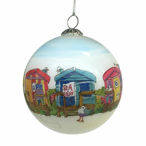 Emma Ball Beach Huts Hand Painted Glass Bauble