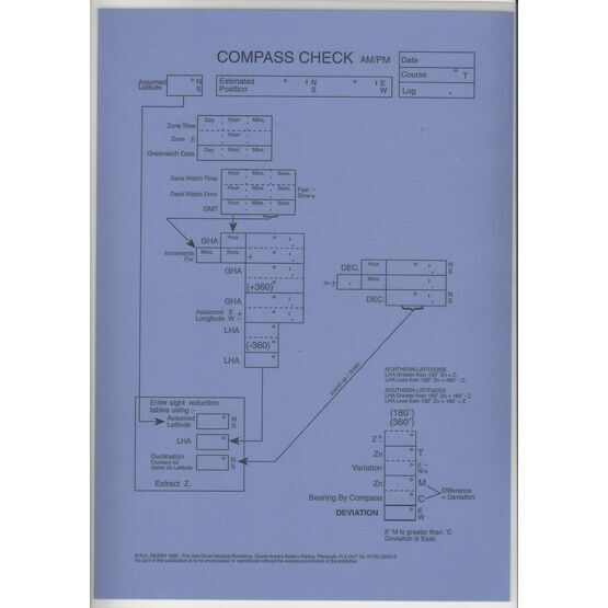 Laminated Sight Reduction Forms Compass Check